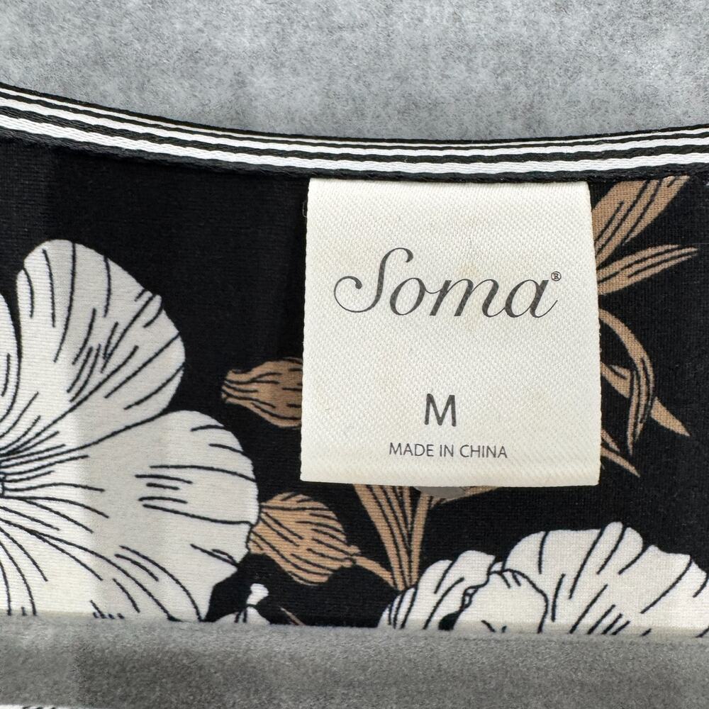 Soma Tropical Floral Mock Wrap Dress Size M Black White Soft Knit Coastal Beach - Picture 4 of 12